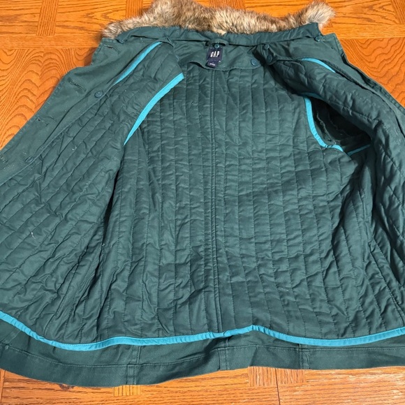 Vintage GAP Faux Fur Collar Belted Utility Style Coat in Green Sz L Y2K Outdoor - Picture 11 of 16